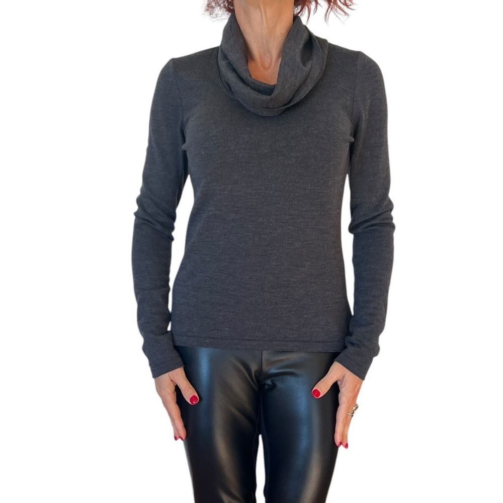 STIZZOLI ITALY CHARCOAL GRAY KNIT WOOL LONG SLEEVE  COWL NECK SWEATER 42 M